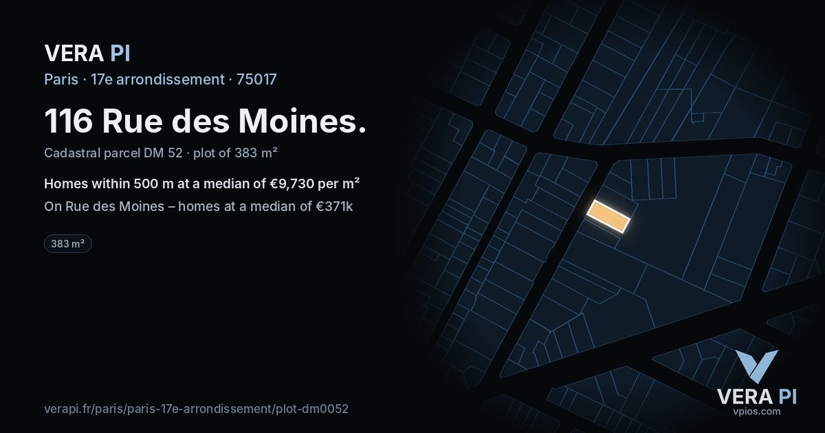 116 Rue des Moines, 17e arrondissement at night – the plot lit, the parcels around coloured by the prices near them