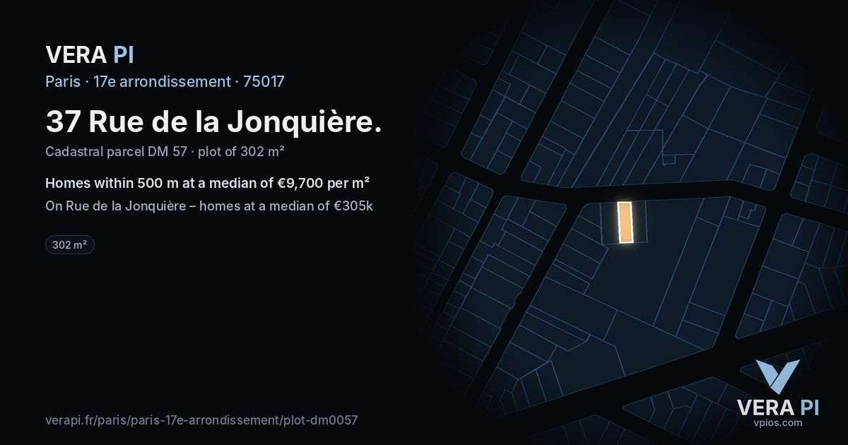 37 Rue de la Jonquière, 17e arrondissement at night – the plot lit, the parcels around coloured by the prices near them