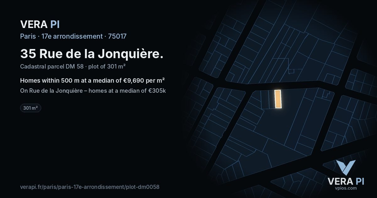 35 Rue de la Jonquière, 17e arrondissement at night – the plot lit, the parcels around coloured by the prices near them
