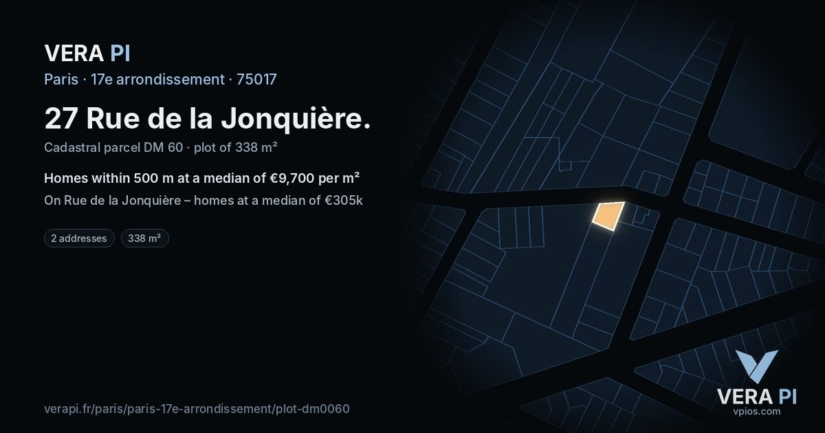 27 Rue de la Jonquière, 17e arrondissement at night – the plot lit, the parcels around coloured by the prices near them