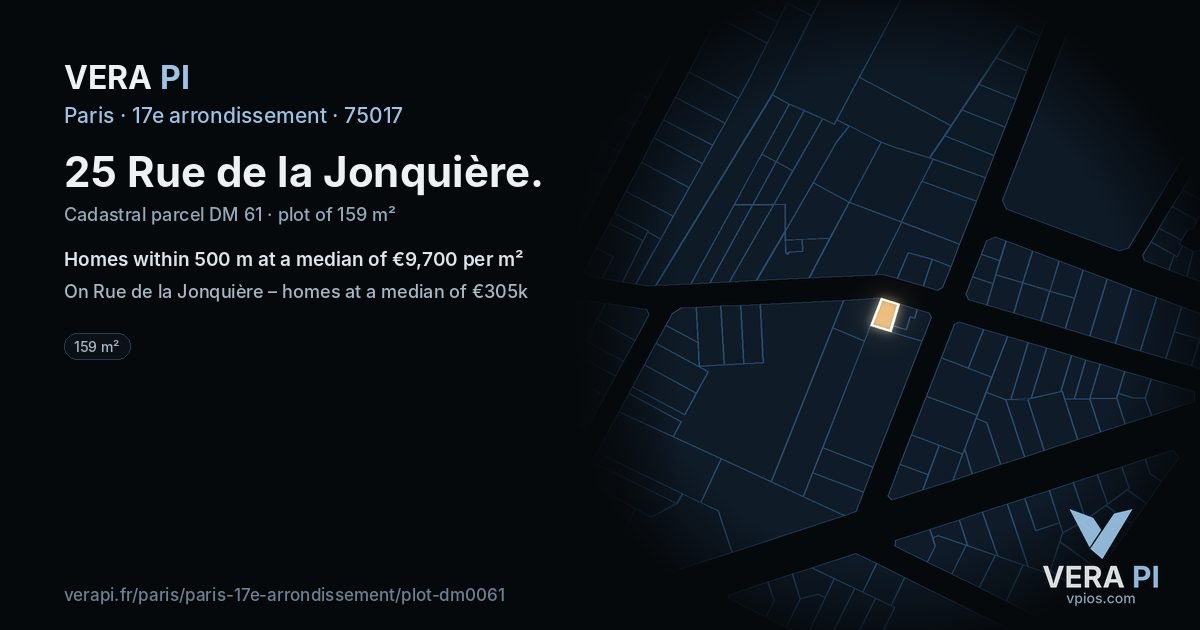25 Rue de la Jonquière, 17e arrondissement at night – the plot lit, the parcels around coloured by the prices near them