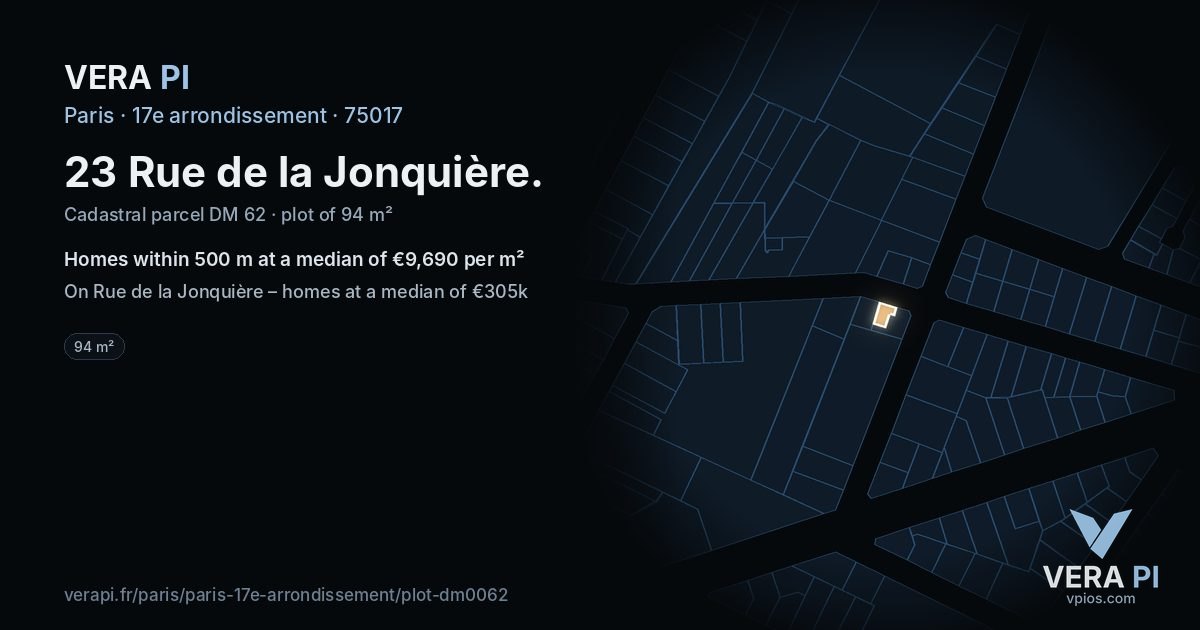 23 Rue de la Jonquière, 17e arrondissement at night – the plot lit, the parcels around coloured by the prices near them