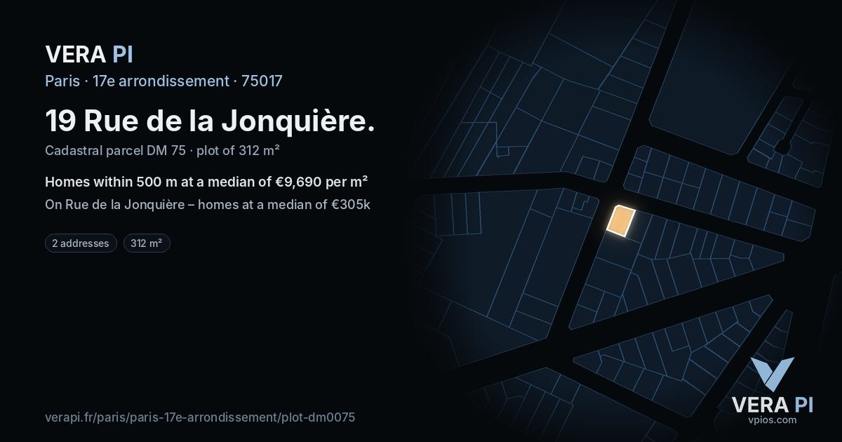 19 Rue de la Jonquière, 17e arrondissement at night – the plot lit, the parcels around coloured by the prices near them