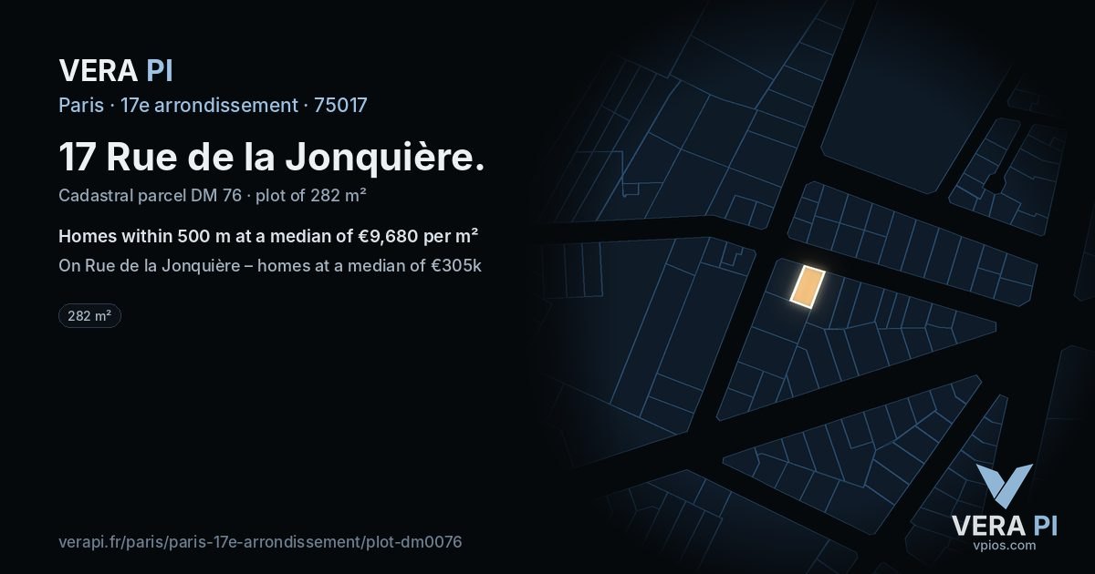 17 Rue de la Jonquière, 17e arrondissement at night – the plot lit, the parcels around coloured by the prices near them