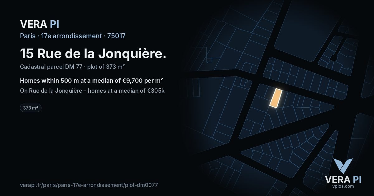 15 Rue de la Jonquière, 17e arrondissement at night – the plot lit, the parcels around coloured by the prices near them