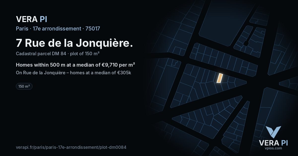 7 Rue de la Jonquière, 17e arrondissement at night – the plot lit, the parcels around coloured by the prices near them