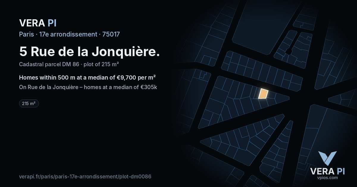 5 Rue de la Jonquière, 17e arrondissement at night – the plot lit, the parcels around coloured by the prices near them