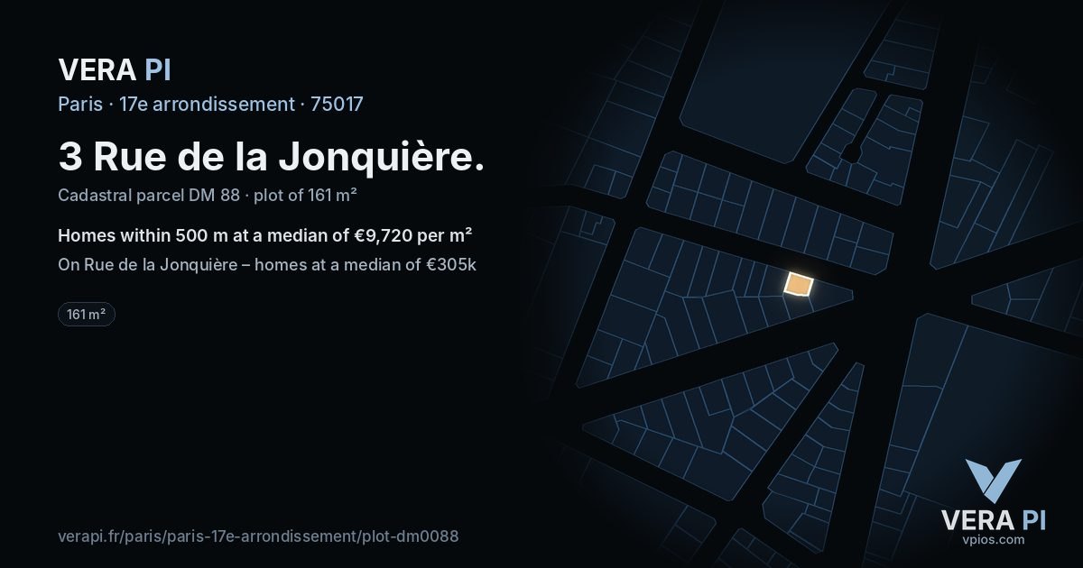 3 Rue de la Jonquière, 17e arrondissement at night – the plot lit, the parcels around coloured by the prices near them