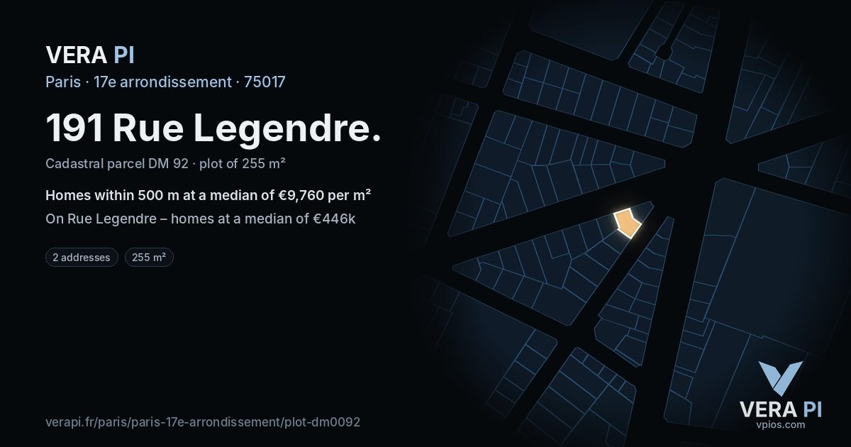 191 Rue Legendre, 17e arrondissement at night – the plot lit, the parcels around coloured by the prices near them