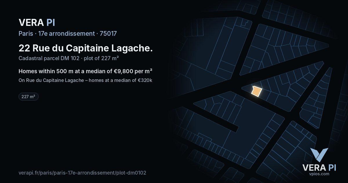 22 Rue du Capitaine Lagache, 17e arrondissement at night – the plot lit, the parcels around coloured by the prices near them
