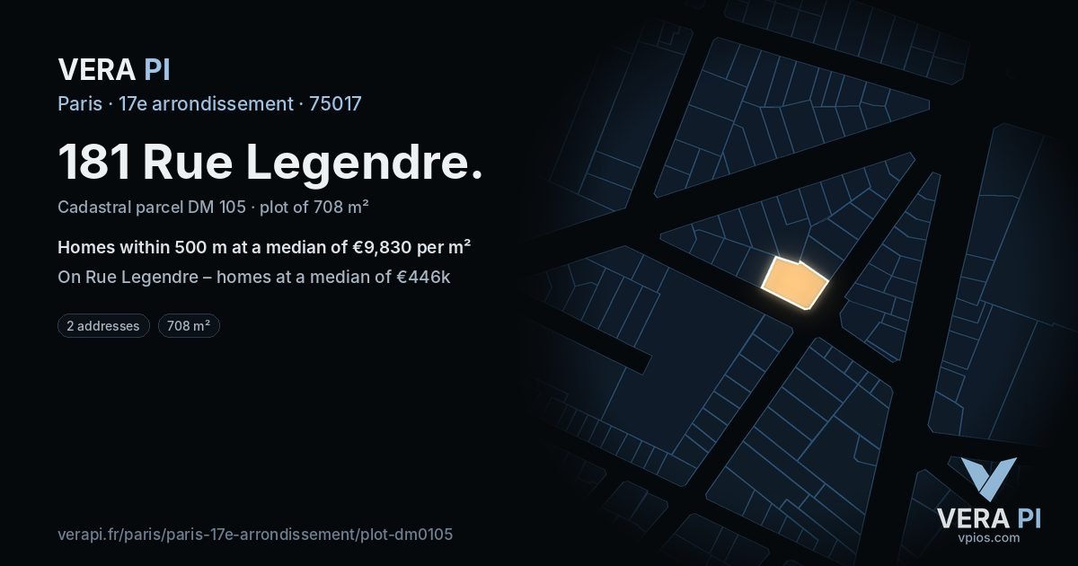 181 Rue Legendre, 17e arrondissement at night – the plot lit, the parcels around coloured by the prices near them