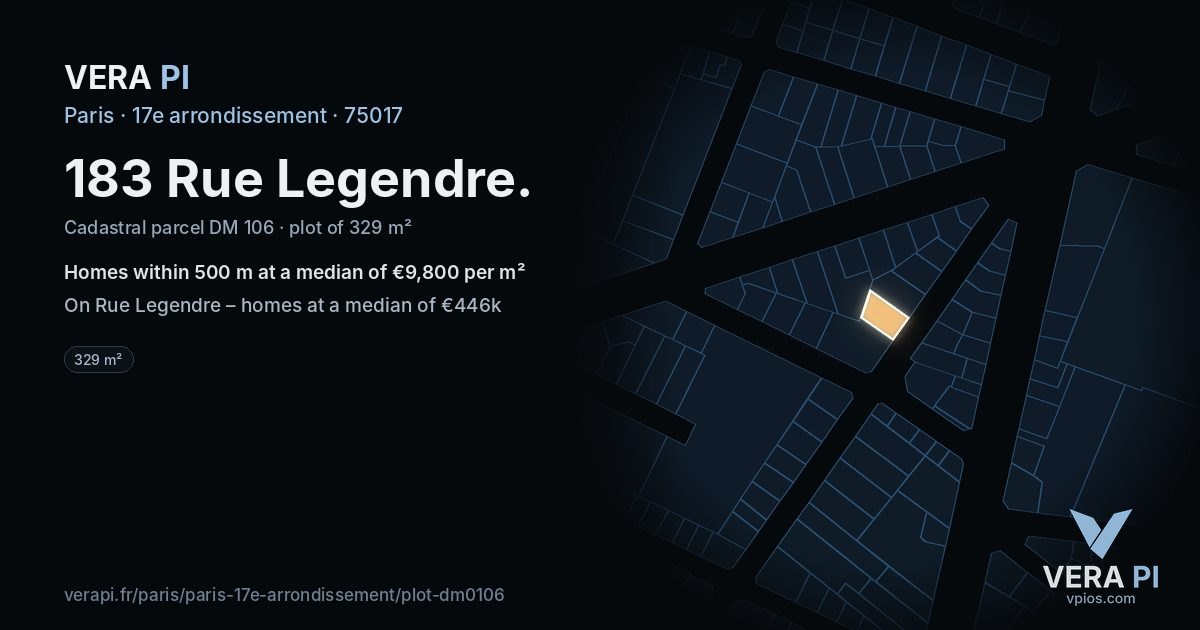 183 Rue Legendre, 17e arrondissement at night – the plot lit, the parcels around coloured by the prices near them