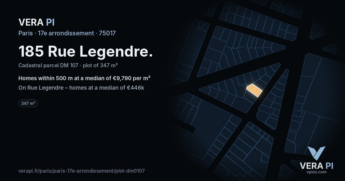 185 Rue Legendre, 17e arrondissement at night – the plot lit, the parcels around coloured by the prices near them