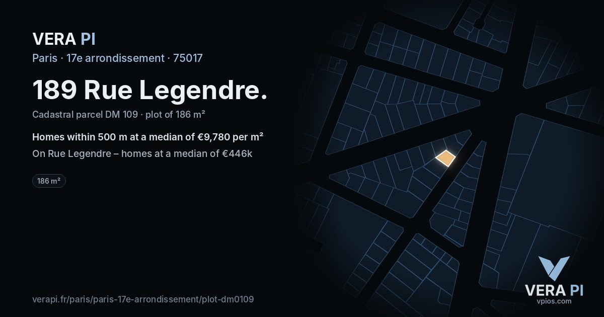 189 Rue Legendre, 17e arrondissement at night – the plot lit, the parcels around coloured by the prices near them