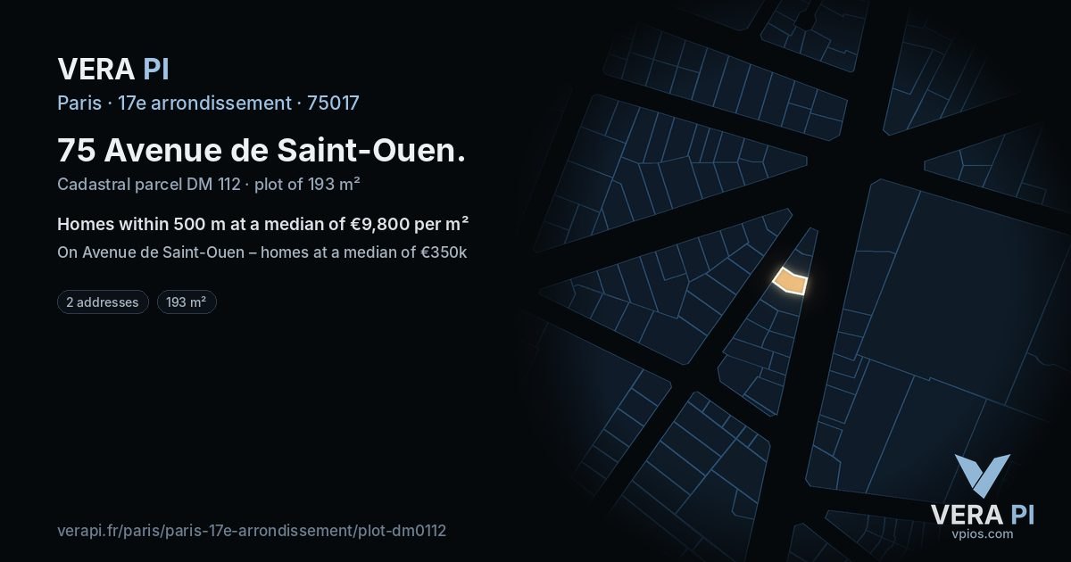 75 Avenue de Saint-Ouen, 17e arrondissement at night – the plot lit, the parcels around coloured by the prices near them
