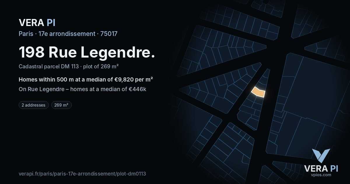 198 Rue Legendre, 17e arrondissement at night – the plot lit, the parcels around coloured by the prices near them