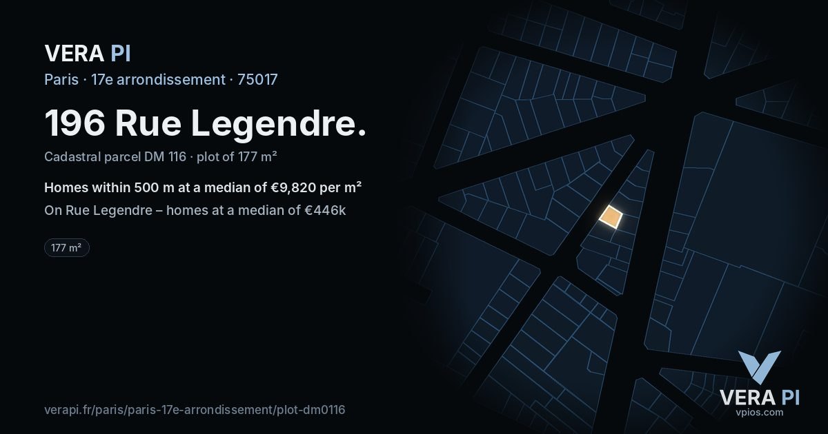 196 Rue Legendre, 17e arrondissement at night – the plot lit, the parcels around coloured by the prices near them