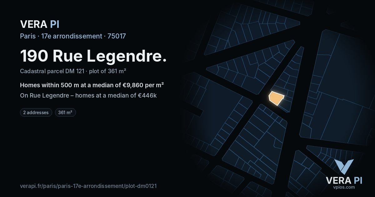 190 Rue Legendre, 17e arrondissement at night – the plot lit, the parcels around coloured by the prices near them