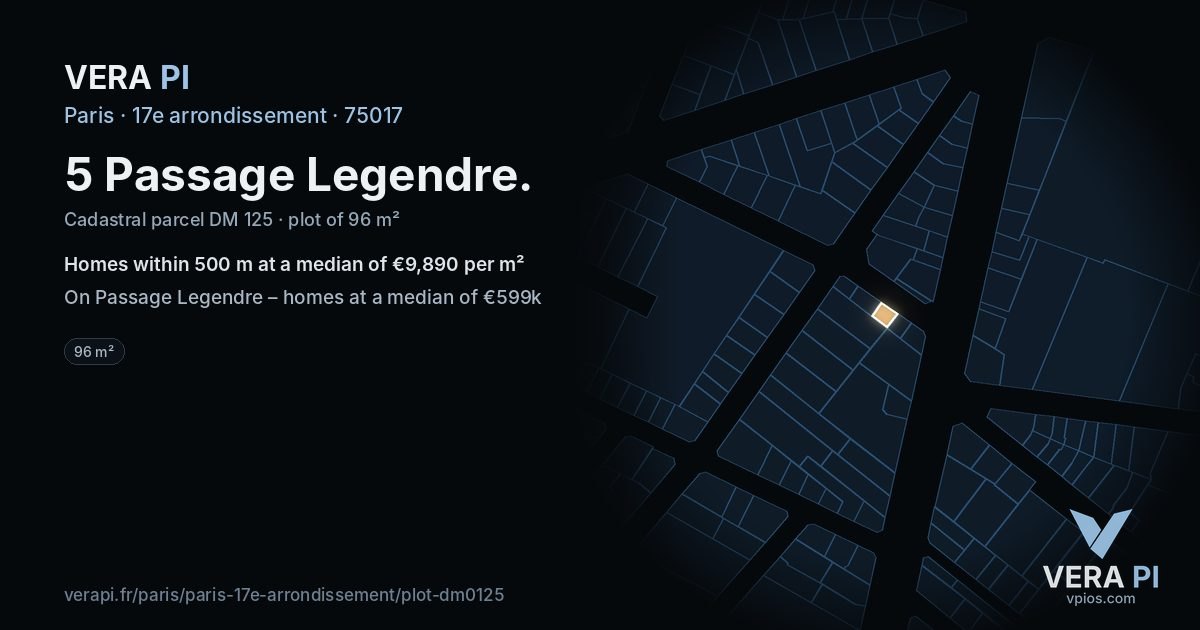 5 Passage Legendre, 17e arrondissement at night – the plot lit, the parcels around coloured by the prices near them