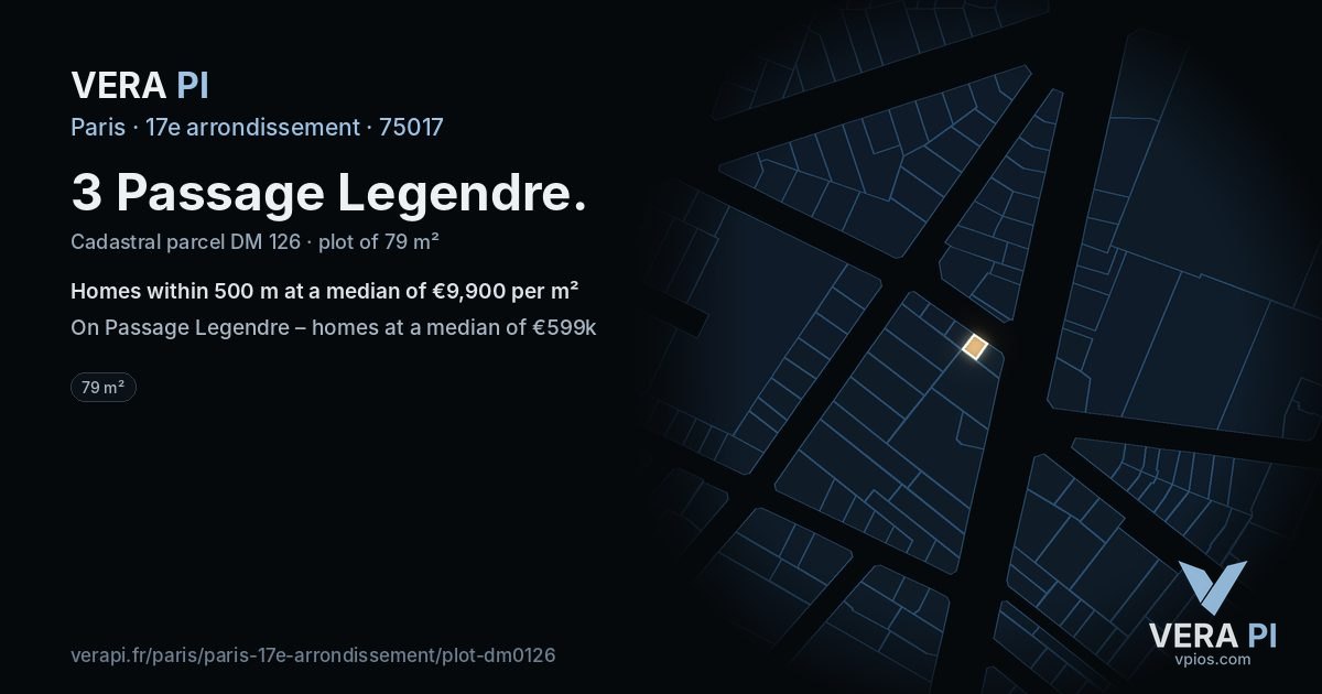 3 Passage Legendre, 17e arrondissement at night – the plot lit, the parcels around coloured by the prices near them
