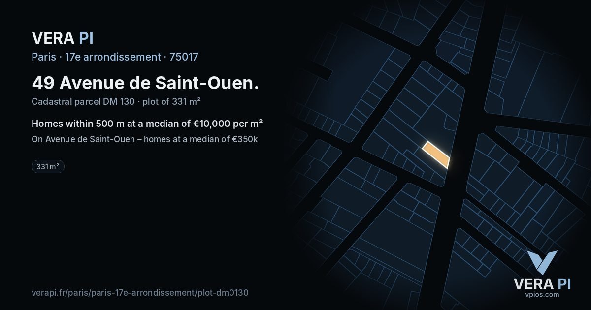 49 Avenue de Saint-Ouen, 17e arrondissement at night – the plot lit, the parcels around coloured by the prices near them
