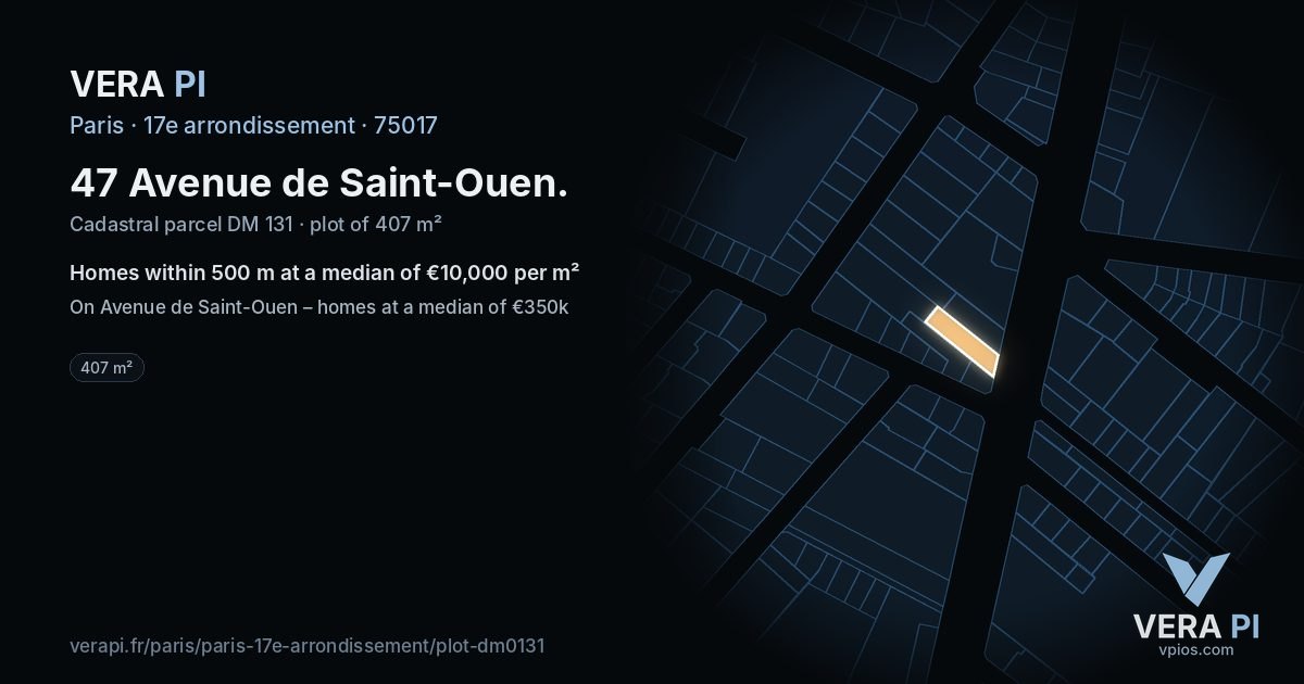 47 Avenue de Saint-Ouen, 17e arrondissement at night – the plot lit, the parcels around coloured by the prices near them