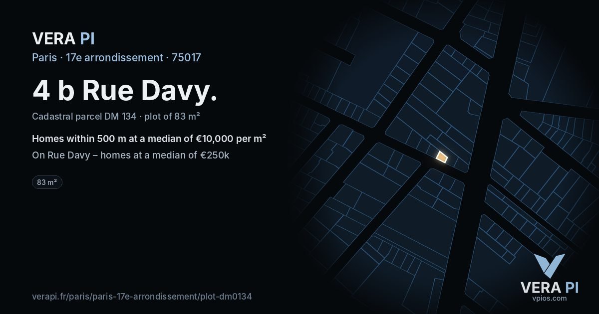 4 b Rue Davy, 17e arrondissement at night – the plot lit, the parcels around coloured by the prices near them