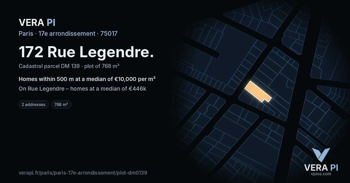 172 Rue Legendre, 17e arrondissement at night – the plot lit, the parcels around coloured by the prices near them