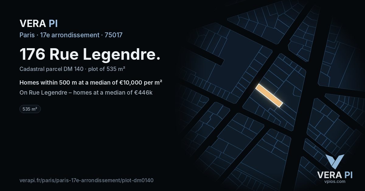176 Rue Legendre, 17e arrondissement at night – the plot lit, the parcels around coloured by the prices near them
