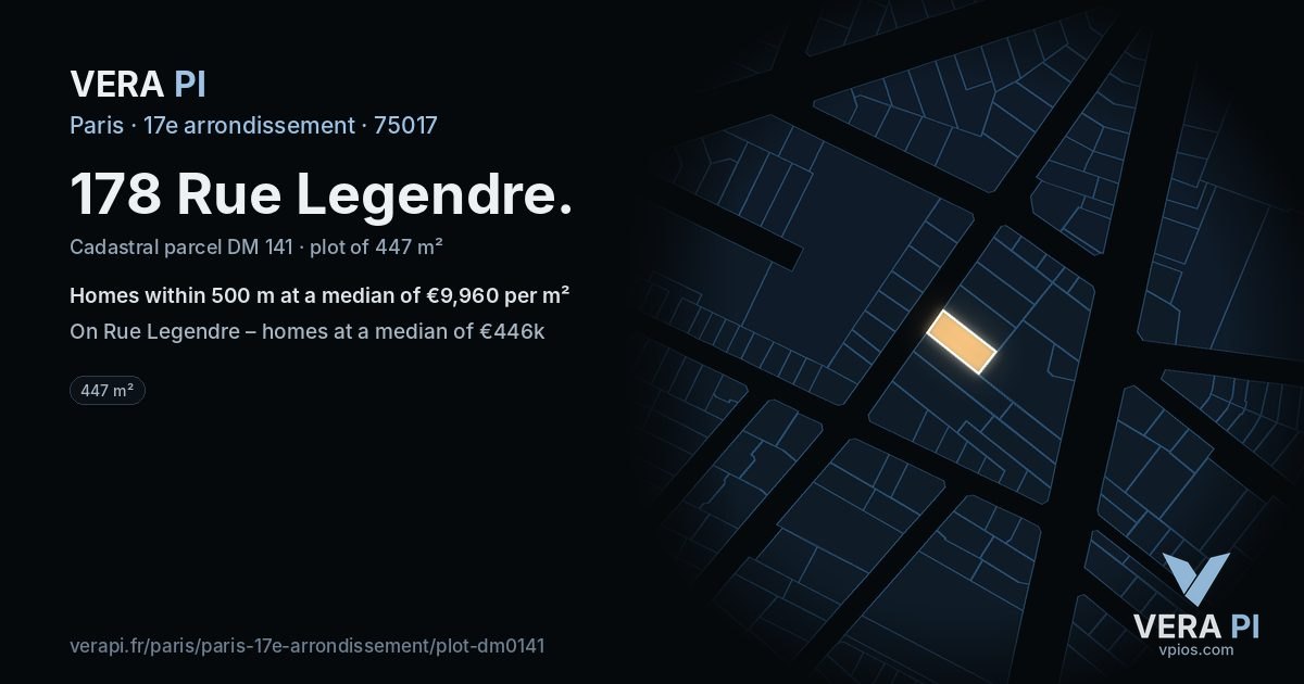 178 Rue Legendre, 17e arrondissement at night – the plot lit, the parcels around coloured by the prices near them