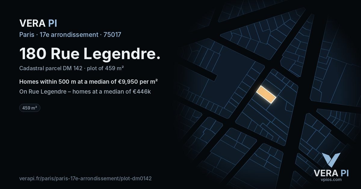 180 Rue Legendre, 17e arrondissement at night – the plot lit, the parcels around coloured by the prices near them