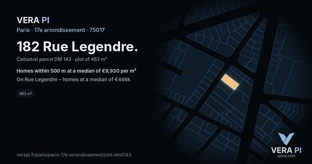 182 Rue Legendre, 17e arrondissement at night – the plot lit, the parcels around coloured by the prices near them