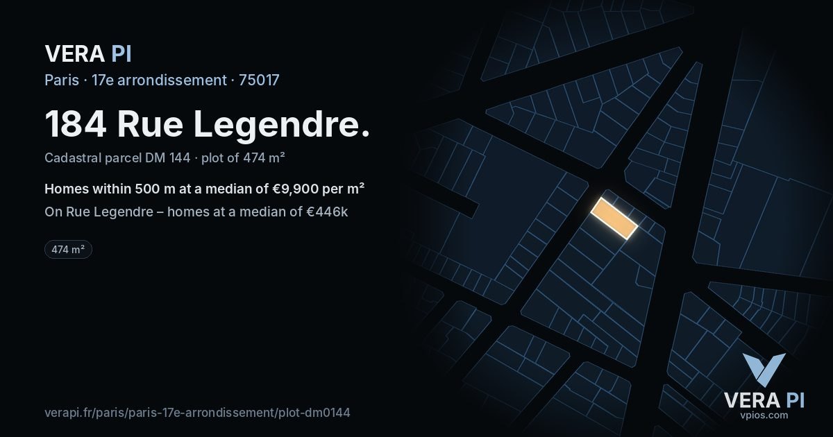 184 Rue Legendre, 17e arrondissement at night – the plot lit, the parcels around coloured by the prices near them