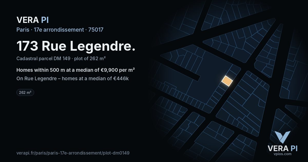 173 Rue Legendre, 17e arrondissement at night – the plot lit, the parcels around coloured by the prices near them