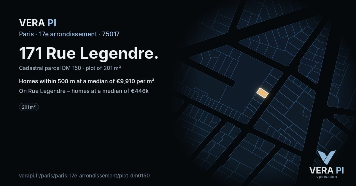 171 Rue Legendre, 17e arrondissement at night – the plot lit, the parcels around coloured by the prices near them