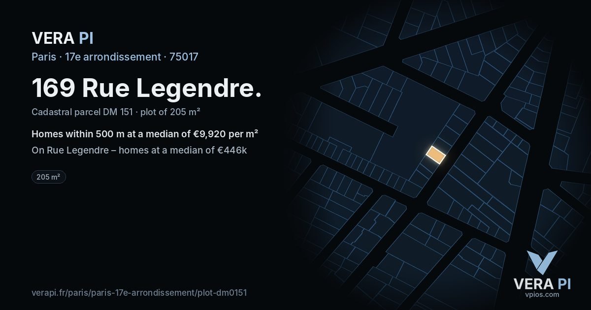 169 Rue Legendre, 17e arrondissement at night – the plot lit, the parcels around coloured by the prices near them