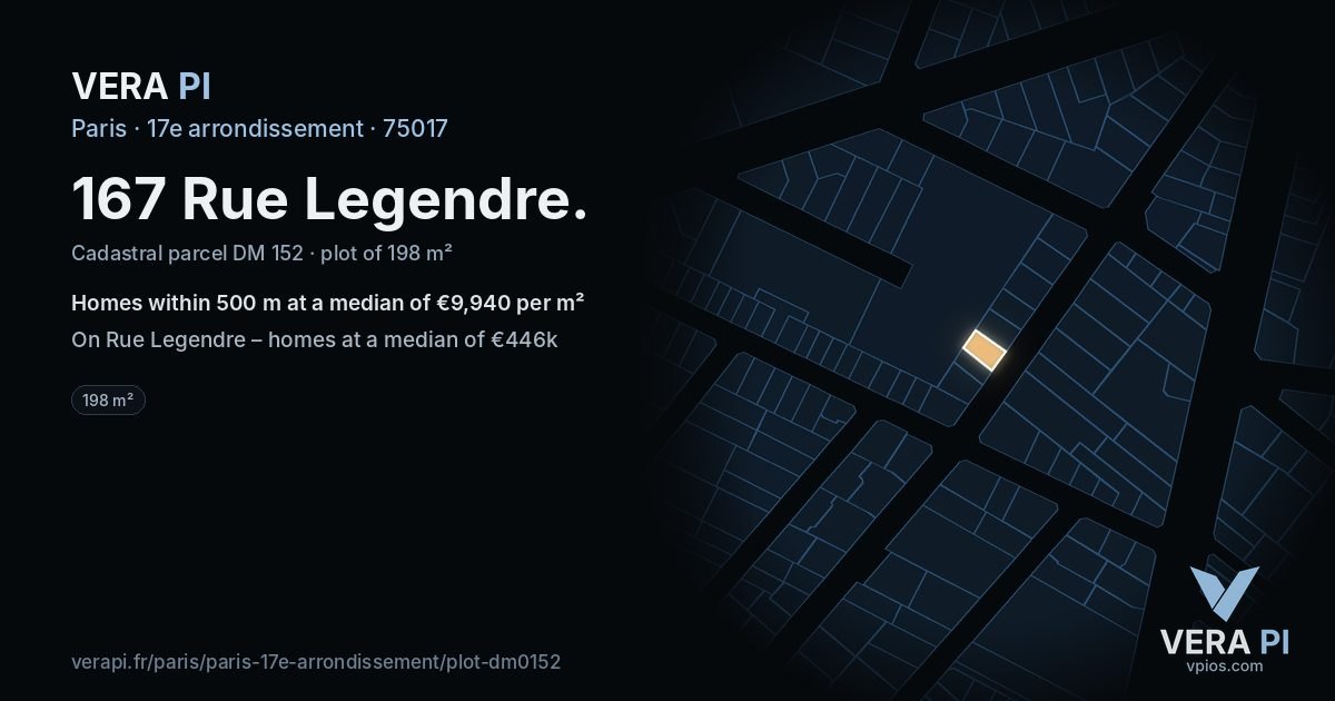 167 Rue Legendre, 17e arrondissement at night – the plot lit, the parcels around coloured by the prices near them