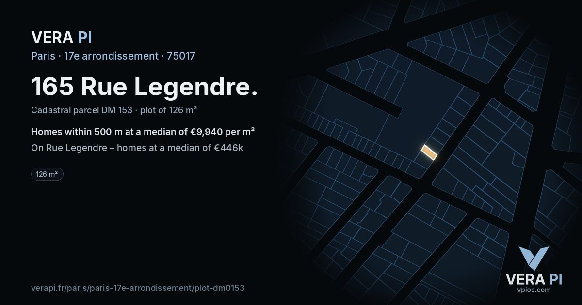 165 Rue Legendre, 17e arrondissement at night – the plot lit, the parcels around coloured by the prices near them