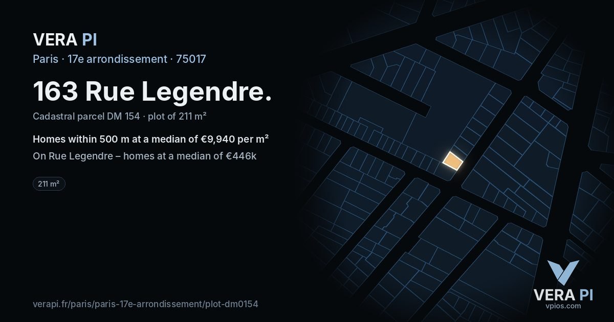 163 Rue Legendre, 17e arrondissement at night – the plot lit, the parcels around coloured by the prices near them