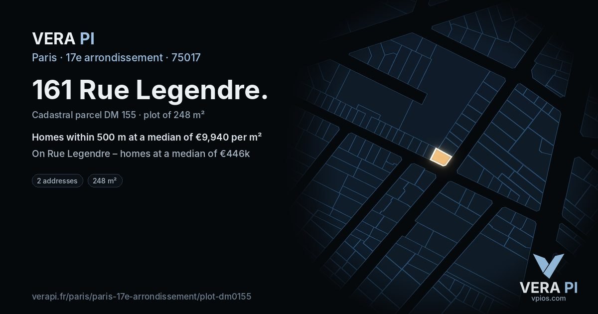 161 Rue Legendre, 17e arrondissement at night – the plot lit, the parcels around coloured by the prices near them