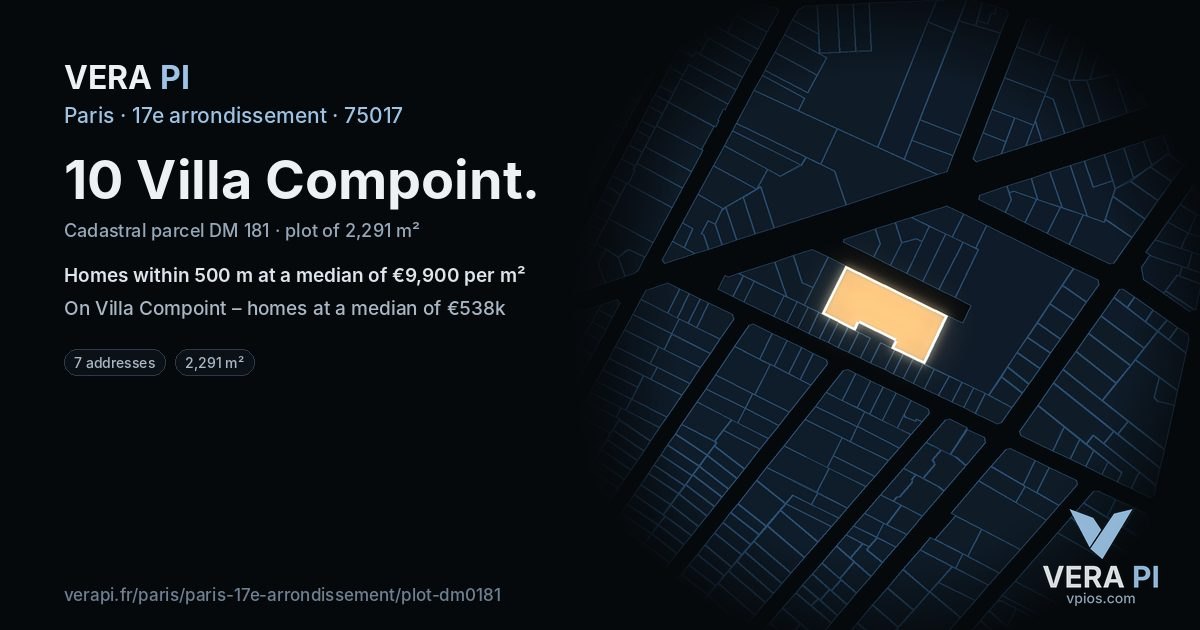 10 Villa Compoint, 17e arrondissement at night – the plot lit, the parcels around coloured by the prices near them