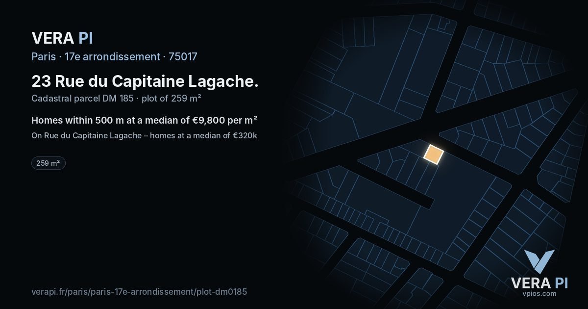 23 Rue du Capitaine Lagache, 17e arrondissement at night – the plot lit, the parcels around coloured by the prices near them