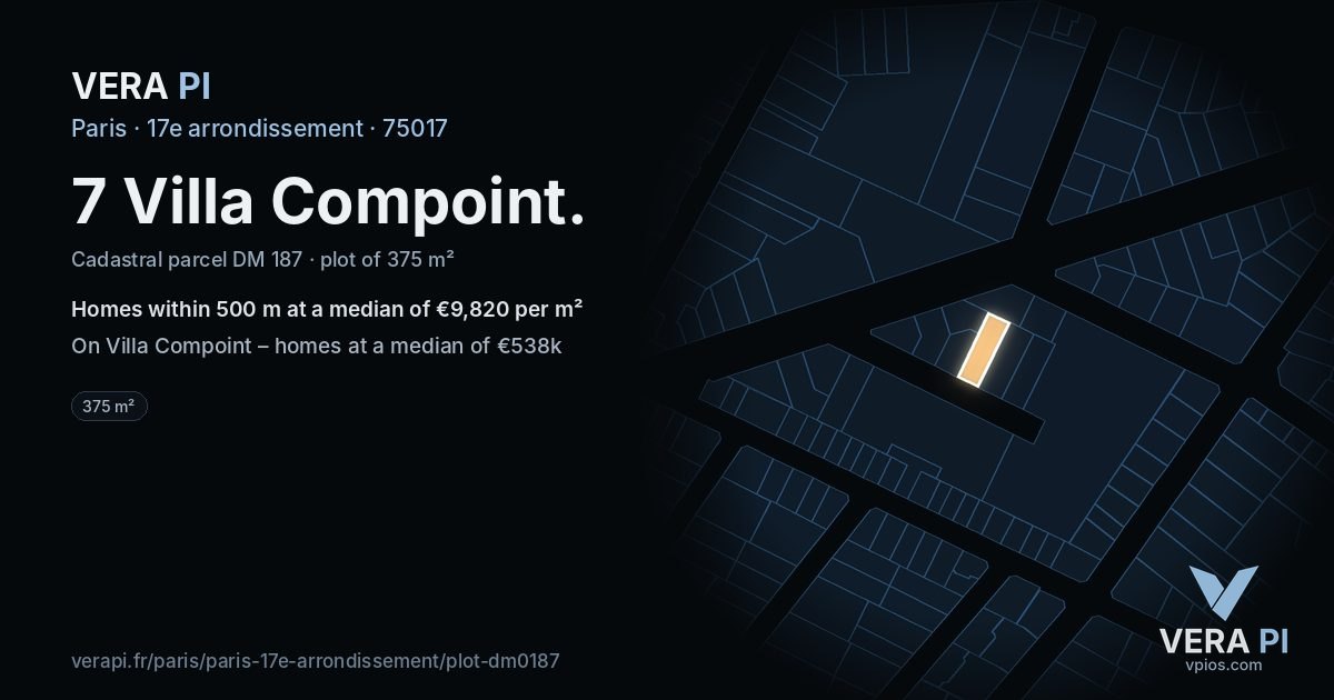 7 Villa Compoint, 17e arrondissement at night – the plot lit, the parcels around coloured by the prices near them