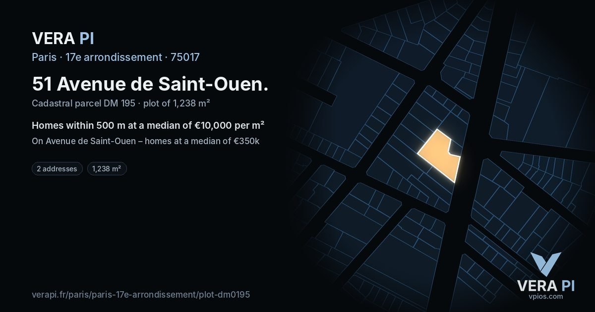 51 Avenue de Saint-Ouen, 17e arrondissement at night – the plot lit, the parcels around coloured by the prices near them