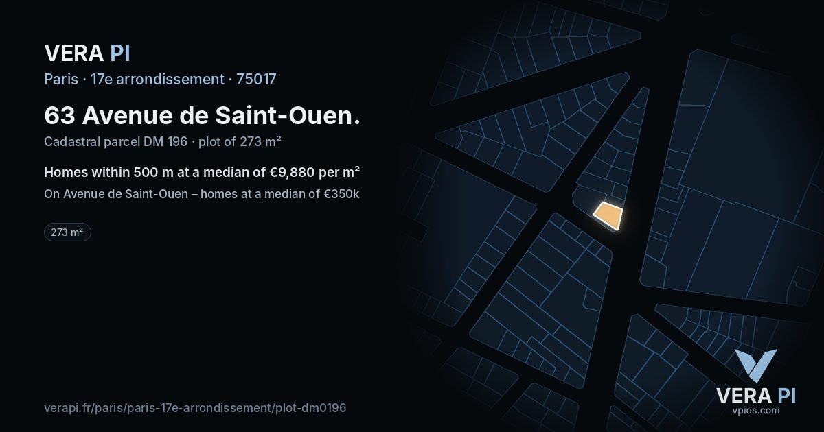 63 Avenue de Saint-Ouen, 17e arrondissement at night – the plot lit, the parcels around coloured by the prices near them