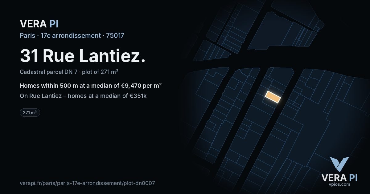 31 Rue Lantiez, 17e arrondissement at night – the plot lit, the parcels around coloured by the prices near them