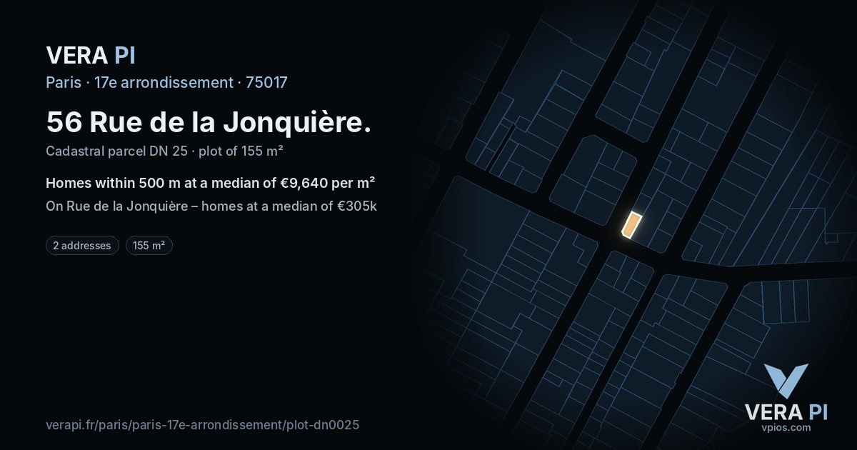 56 Rue de la Jonquière, 17e arrondissement at night – the plot lit, the parcels around coloured by the prices near them