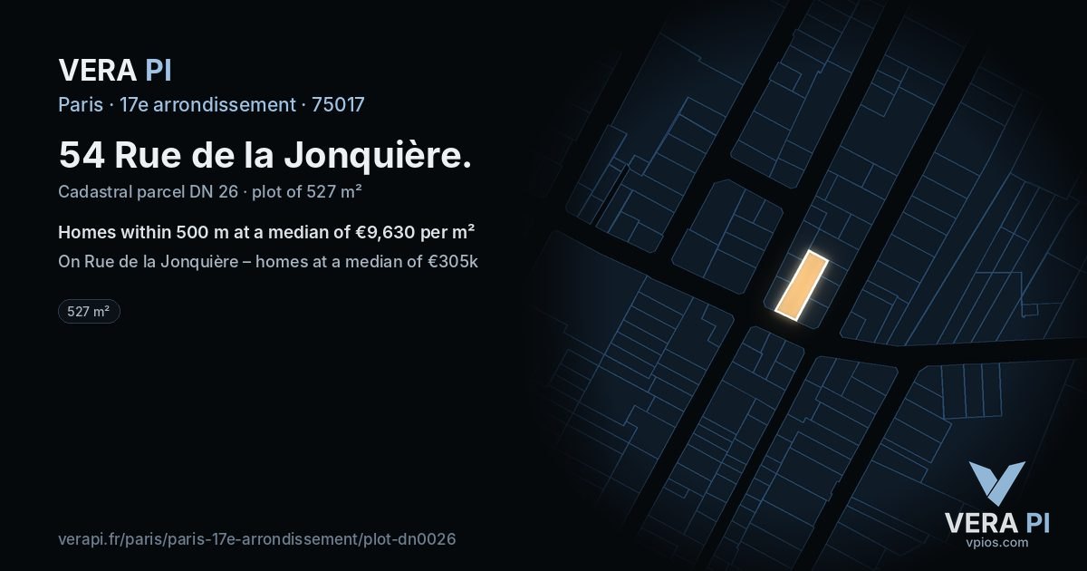 54 Rue de la Jonquière, 17e arrondissement at night – the plot lit, the parcels around coloured by the prices near them