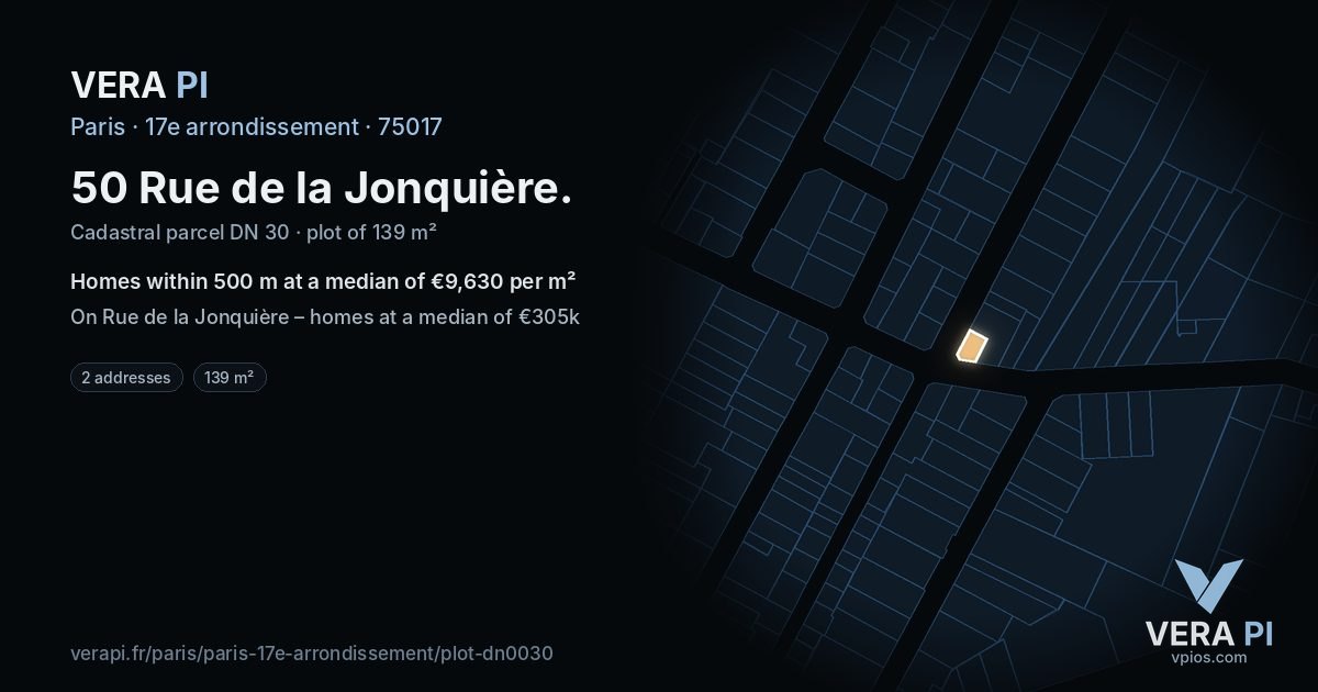 50 Rue de la Jonquière, 17e arrondissement at night – the plot lit, the parcels around coloured by the prices near them
