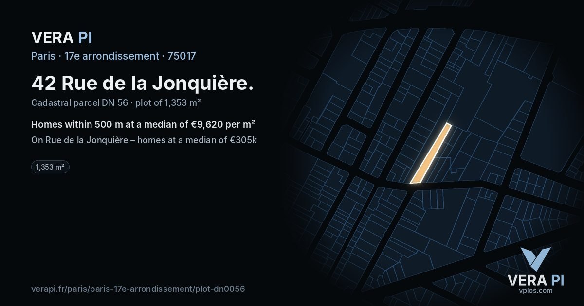 42 Rue de la Jonquière, 17e arrondissement at night – the plot lit, the parcels around coloured by the prices near them
